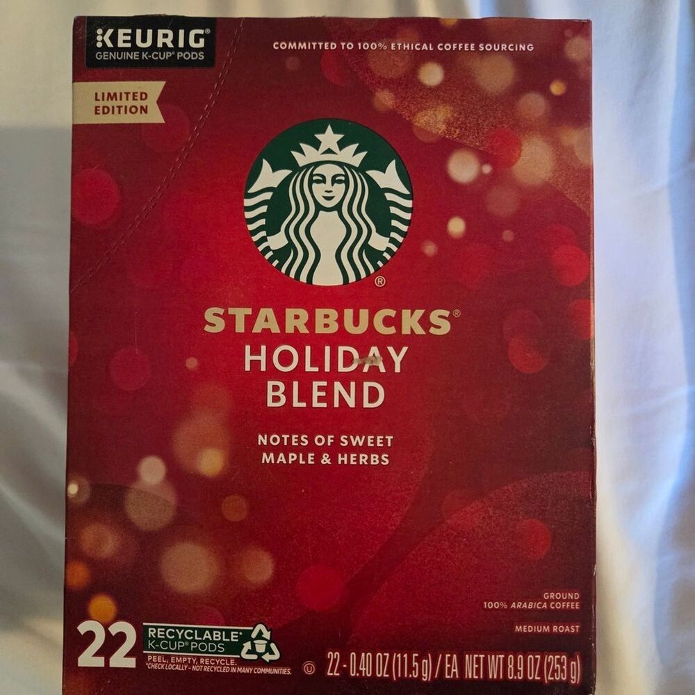 Starbucks Holiday Blend Coffee K-Cup Pods Medium Roast 22 Count BB 7/2026